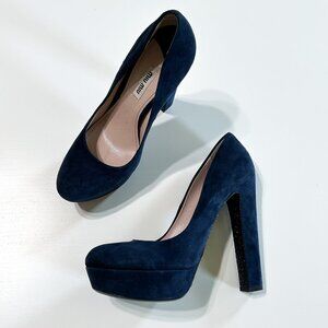 Miu Miu Navy Blue Suede Platform Glitter High Heel Camoscio Pumps EU Size 38